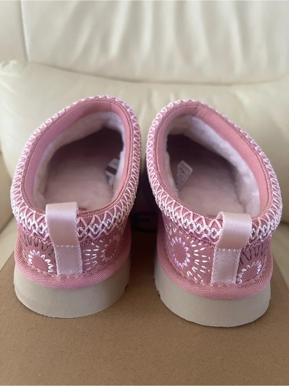 UGG Pink Patterned Fur-Lined Mule Slippers